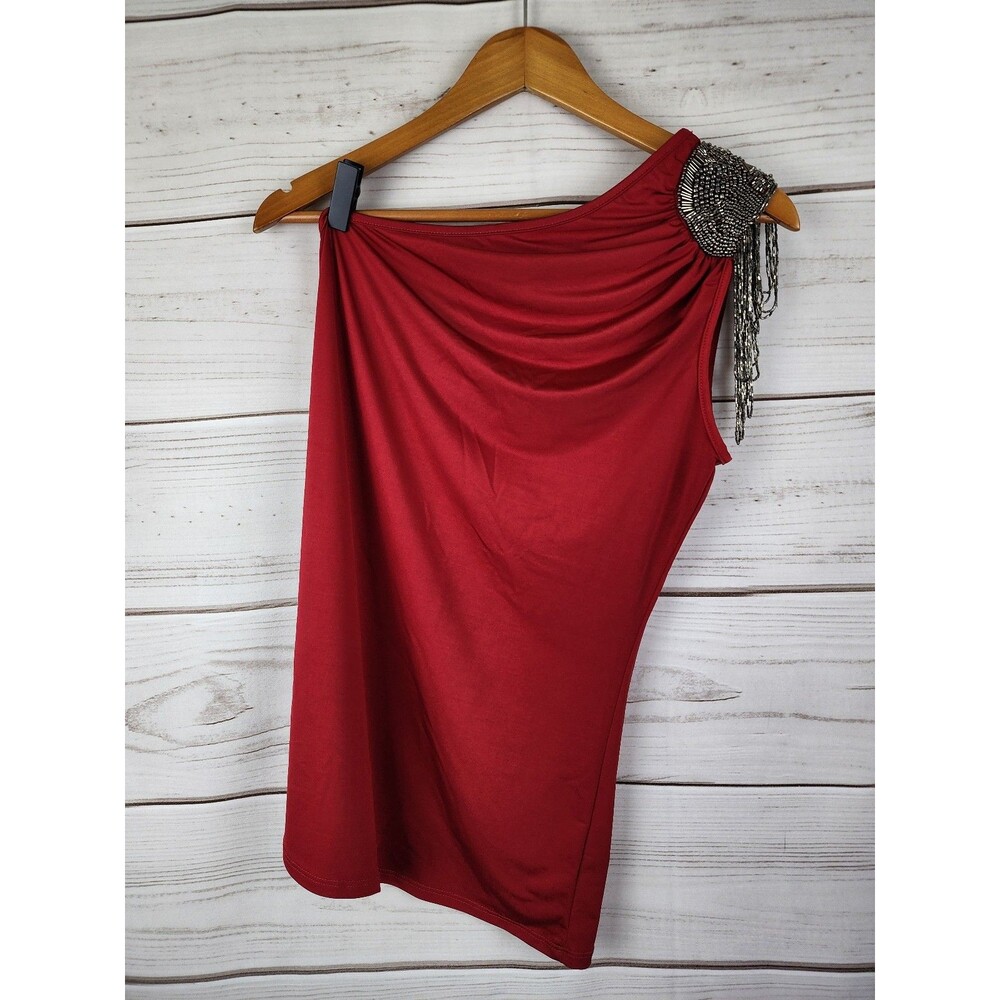 Twenty One Red Beaded One Shoulder top Juniors Large